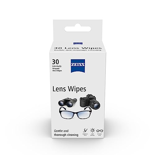 ZEISS Lens Wipes - Pre-Moistened Lens Cleaning Wipes | Multi Purpose, Easy To Carry, On-The-Go and Individually Packed Wipes | Lens Cleaner for Spectacles, Sunglasses, Camera Lens, Binoculars and Goggles | Pack of 30 sachets