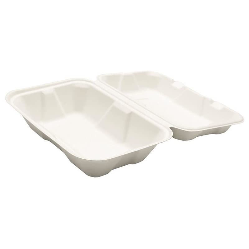 Générique Boite repas en bagasse blanche, 22,9×15,5×7,7cm carton de 200 écoresponsable et compostable