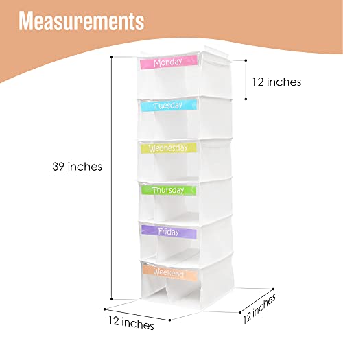 Houseables-Kids-Closet-Organizers-and-Storage-Weekly-Hanging-Clothes-Organizer-Daily-Kid-Outfit-Organization-6-Shelf-39x12x12-White-Days-of-The-Week-Clothing-System-Monday-Through-Friday