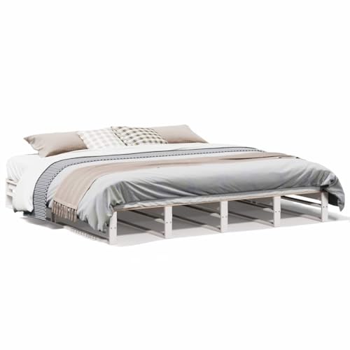 vidaXL Massivholzbett, Bettgestell Bettrahmen mit Lattenrost, Holzbett Bett für Schlafzimmer, Palettenbett Doppelbett, Weiß 200x200cm Kiefer