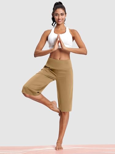 Image of ISEEGZ 15 inch /18 inch /21 inch Capri Pants for Women High Waist Wide Leg Yoga Capris with Pockets Stretchy Loose Fit Casual Workout