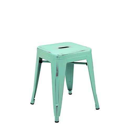 Vaukura Taburete Bajo Oliix - Taburete Industrial Metálico Vintage (Verde Menta)