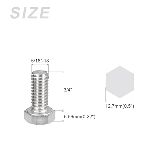 Image of METALLIXITY Hex Head Bolts (5 /16-18 x 3 /4 inch) 20Pcs, 304 Stainless Steel 18-8, Fully Threaded, External Hex Drive, Plain Finish, Hex Head Screw Bolt, Silver