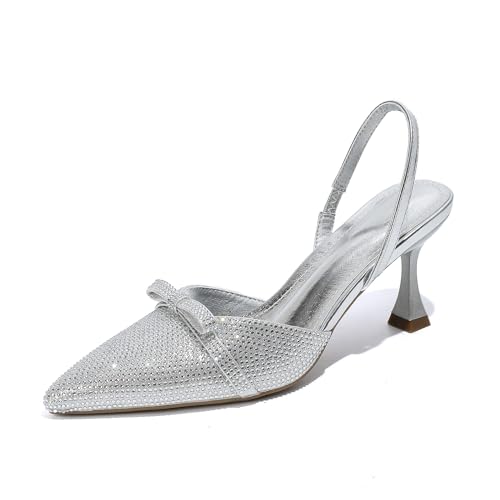 MRKEWUNEY Fashion Buckle Slingback Kitten Heels for Women Buckle Strap Work Pumps