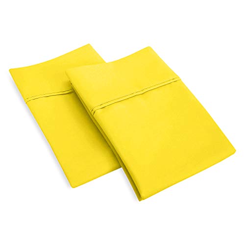 Lot de 2 taies d'oreiller 48 x 75 cm doux 600 fils 100 % coton égyptien Jaune uni Cover