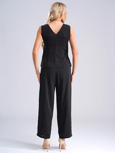 Women's Chiffon Pants Suits 3 Pieces Outfit Sets Wedding Party Outfit Evening Dress Suit3