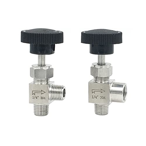 Válvula de aguja de 90 grados 1/4 inoxidable 304 reguladora de flujo para agua gas y aceite 2