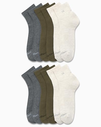 Calvin Klein Mens Quarter Socks - 12 Pack Soft Cushioned Stretch Performance Breathable Quarter Cut Athletic Socks for Men