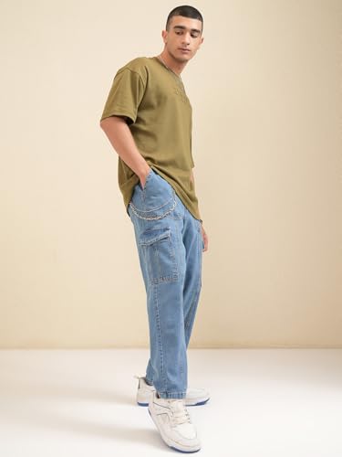 Image of Highlander Men's Relaxed-Fit Cargo Pocket Jeans | Clean Look | Cotton Comfort | Utility Style| Cargo Jeans for Man