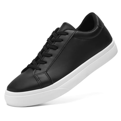 Fashion Sneakers for Men Women, Men’s Black Casual Leather Skate Shoes, Non Slip Comfortable Breathable Tennis Walking Shoes