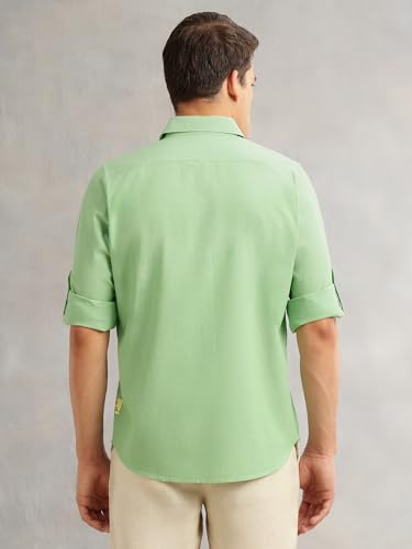 Image of Thomas Scott Men's | Solid | Premium Linen Blend | Spread Collar | Summer Wear | Long Sleeve | Shirts for Men