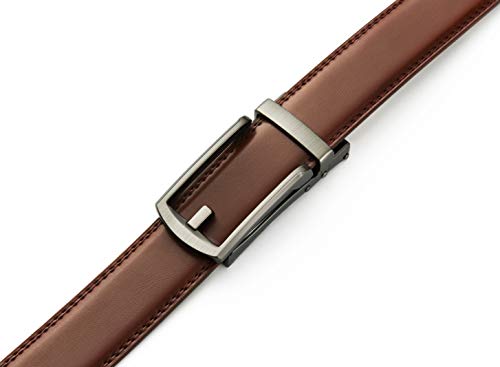 Image of Chaoren Leather Ratchet Belt 2 Pack Dress with Click Sliding Buckle 1 3 /8 inch in Gift Set Box - Adjustable Trim to Fit