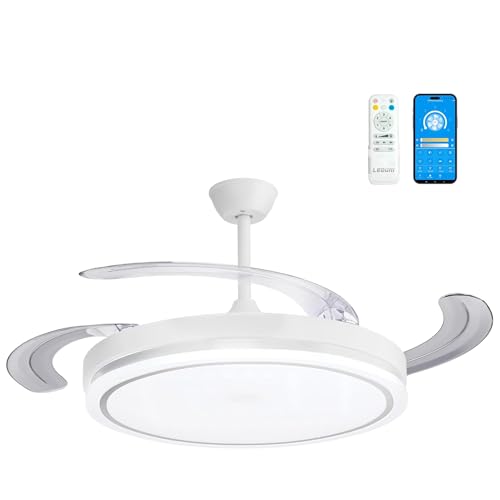 LEDUNI Ventilador de Techo LED con Aspas Plegables Control Remoto,66W, 30W Motor DC+36W Luz 2880LM...