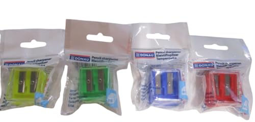 DONAU 7814001-99 Doppel-Anspitzer mit Behälter / 1 Stück/Doppelspitzer/Doppelanspitzer/ 30 x 29 x 42 mm/Mischfarben/Für Kinder Kleinkinder Mädchen Junge Starter, Die Farbe kann variieren.