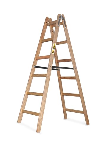 DRABEST - Holzleiter - für Malerarbeiten - 2X 6 Sprossen - m lang - bis 150 kg - Arbeitshöhe 1,82m 3,3 m - Klappbar - Tritt-, Bock-, Stehleiter - Beidseitig Begehbar, Imprägniert - mit Eimerhaken