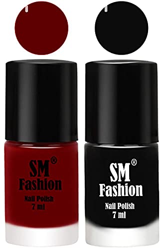 Image of Long Lasting Nail Polish | Nail Paint Combo 7 ml Each) - Set of 2 Dark Red-Black