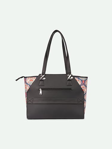 Image of ZOUK Printed Jute Handcrafted Vegan Leather Black Women's Check-point Friendly Classic Business Bag