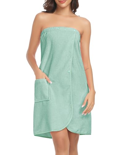 Image of Lovasy Women's Wrap Towel Robe Wrap Spa Bathrobe Terry Towelling Bath Robes for Women Adjustable Buttons Closure Shower Towel,Light Green,XL-XXL