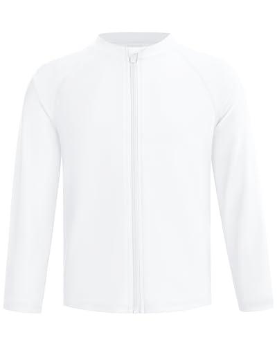 Image of Runhit Boys UPF 50+ Rash Guard Long Sleeve Zip Up 2T to Youth UV Sun Protection Shirt for Beach Surf Fish Quick Dry