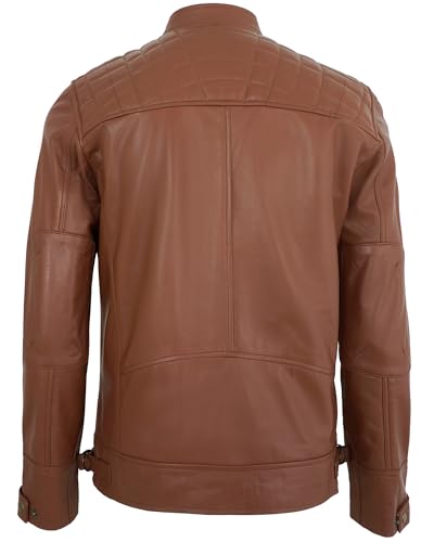 Image of Leather Jacket Men - Real Lambskin Motorcycle Jacket with Snap Tab Collar, Adjustable Waist & Zippered Pockets