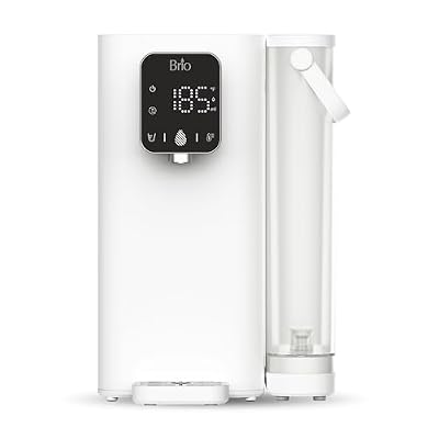 Brio SIMPL Countertop Water Dispenser, 3 Stage Water Filter & Adjustable Instant Hot Water | Easy Access Refillable 2.5L Tank | Tall 8.5" Dispense Height, LED Touch Controls, White