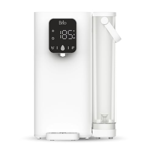 Brio SIMPL Countertop Water Dispenser 3 Stage Water Filter & Adjustable Instant Hot Water | Easy Access Refillable 2.5L Tank | Tall 8.5 Dispense Height LED Touch Controls White