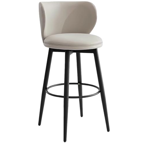Banquetas Cocina Modernos Tapizados con Respaldo y Patas de Metal, Giratorios 360°, Taburete Cocina Bajo Altura del Asiento de 71 Cm, Piel Sintética en Marrón Claro, Montaje(Gray)