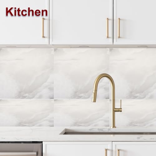 QUARKZMAN 20 Stück Peel-and-Stick-Marmorfliesen, wasserdichte Wandverkleidungsrückwand, 12x12 PVC Peel-and-Stick-Duschfliesen für Badezimmer, Küche, Wohnzimmer, Silbergraues Design