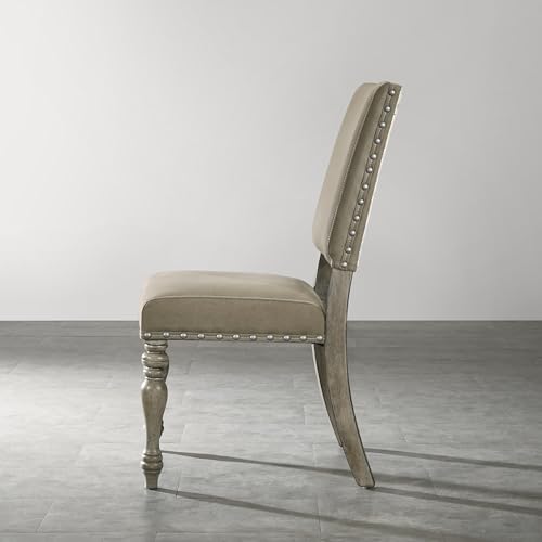 Roundhill Furniture Birmingham Script Printed Driftwood Finish Dining Chair with Nail head, Set of 2, - Image 7