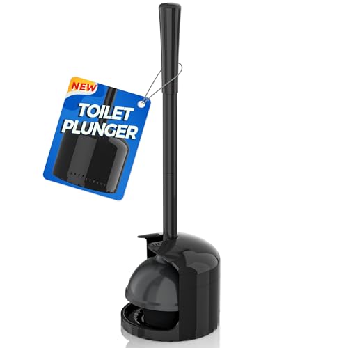 TRENTI Toilet Plunger with Holder Plunger with Holder for 5.3-inch Toilet Drain Plungers for Bathroom with Holder Toilet Plunger Heavy Duty (1 Black)