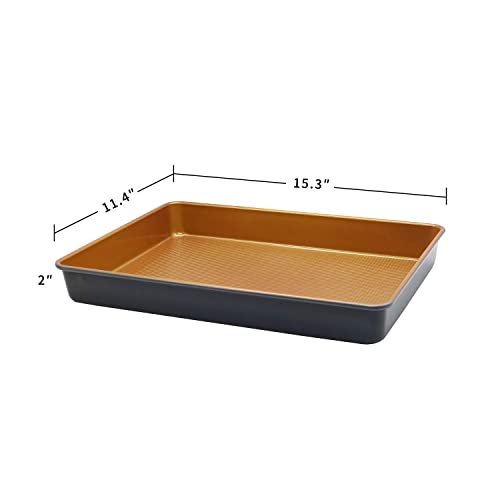 Lucycaz 15''X11''X2'' Deep Large Half Sheet Cake Pan Set, 1/2 Size Rectangle Copper Baking Pans Cookie Sheets Bakeware Toaster Oven Nonstick Set For Home Kitchen Muffin Bread Pan Heavy Duty, 2-Piece #TOP1