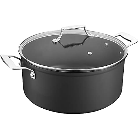 MSMK 5.67L Stock Pot / Stockpot / Pasta Pot / Soup Pot with Glass Lid, Lasting Non Stick, Oven Safe to 371°C, Induction, Scratch-Resistant Durable PFOA Free Non-Toxic Cookware,10 Year Guarantee Cover
