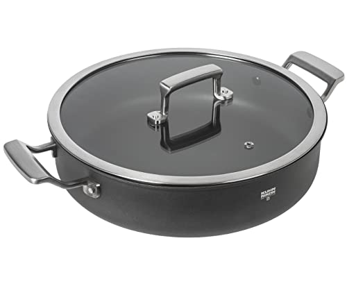 KUHN RIKON New Life Pro Non-Stick Serving Pan with Stainless Steel Handles and Glass Lid, 24 cm/3 L. Made in Switzerland from 100% Recycled Aluminium. Induction and Oven Safe