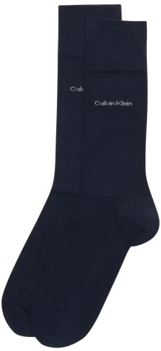 Calvin Klein Mens Dress Socks - 2 Pairs Egyptian Cotton Blend Comfort Stay Up Cuff Crew Socks for Men (7-12), Size 7-12, Navy2