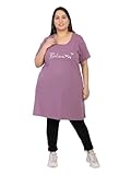 CUPID Women Plus Size Cotton Round Neck Half Sleeves Regular Fit T-Shirt,Nightwear,Sleepwear,Daily Use Gym/Lounge Wear Long Tops with Pocket for Ladies_Lavnder Top_7XL, Lavender