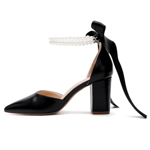 Women's Satin Block Heel Wedding Sandals,High Chunky Ankle Strap Pearl Wedding Dress Shoes,High Heel Bridal Pump Sandals4