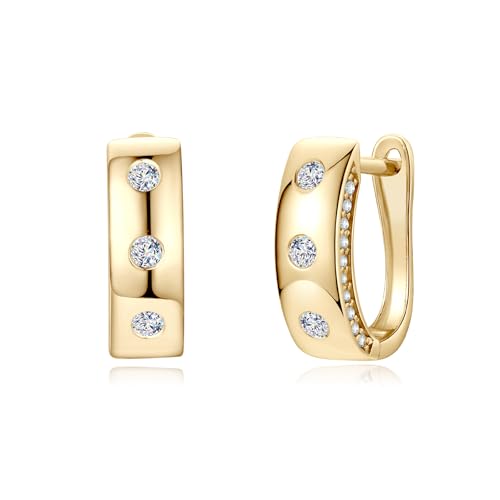 10K Solid Gold Moissanite Huggie Earrings, 0.7ct-1.2ct Brilliant Round Cut Imitation Diamond Hoop Earrings 10K Yellow Gold Huggie Earring for Women Men, Hoops Engagement Wedding Jewelry Gifts