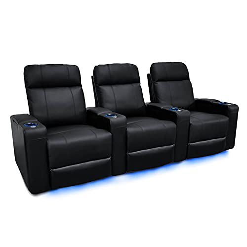 Valencia Piacenza 2025 Power Headrest Home Theater Seat - Premium Italian Leather Recliner with Cooling Gel Memory Foam, Motorized Headrest, USB Charging & LED Lights (Row of 3)