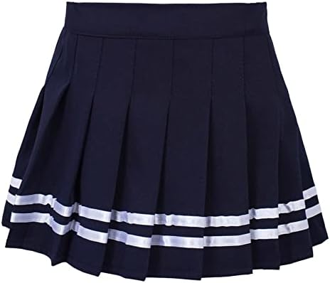 vastwit Toddler Little Girls Skater Tennis Skirts A-Line Pleated Mini Skirt with Lining Shorts Dark Blue&White 12-18 Months
