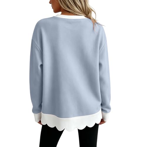 Oversized Crewneck Sweatshirt Women Scalloped Soft Sweater Sweat Shirt - image 2