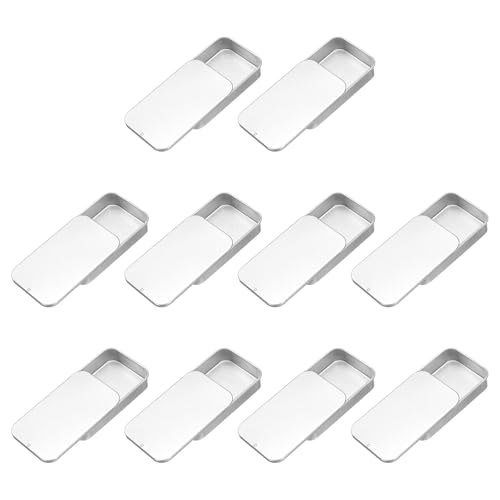 Image of uxcell 10Pcs Slide Top Tin Containers, Mini Metal Empty Tins Box with Sliding Lids, 3.1 inchx2 inchx0.6 inch Rectangular Storage Organizers for Lip Balm, Solid Perfume, Small Items, Silver
