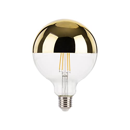 FLSNT Dimmable Ampoules Globe LED Edison E27, G125 Rétro Antique Lampe Décorative, Ampoule 8W Vintage LED Filament, 2700K Blanc Chaud, 750LM, Miroir Globe Head Doré, Lot de 1 Cover
