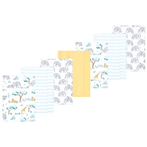 Image of Luvable Friends Hudson Baby Flannel Burp Cloths 7pk, Blue Jungle Safari