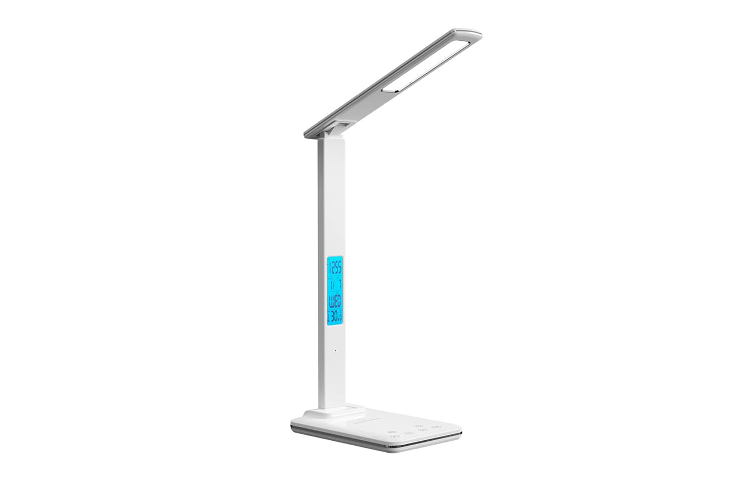 DYFinlime Lámpara de mesa LED de carga inalámbrica con control táctil, brillo regulable, lámpara de escritorio para el cuidado de los ojos con reloj despertador y calendario para oficina en casa,