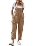 YESNO Women's Dungarees Loose Casual Plus Size Lightweight Sleeveless Overall Long Jumpsuit Playsuit Trousers Pants Dungarees (L PV9UK CAMEL)