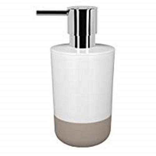 Preisvergleich Produktbild Spirella Seifenspender Moji Flüssigseifen-Spender mit Silikon gegen verrutschen, Fassungsvermögen 300 ml - 7,5 x 7,5 x 16,5 cm - Weiß / Taupe