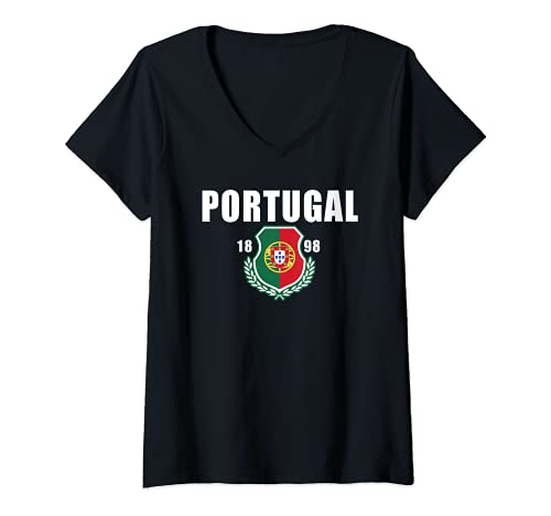 Womens Trendy Portugal 1898 Crest V-Neck T-Shirt, Black