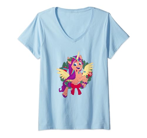 T-shirt col V Mon Petit Poney Sunny Couronne de Noël pour femme amateur de pop culture