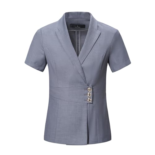 YYNUDA Women's Business Suit Set Formal Short Sleeve Double Breasted Solid Color Blazer Pantsuit2