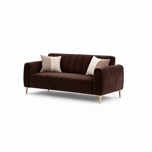 Image of Habibi Rich Velvet Suede 3+2+2 Seater Sofa Set | Spacious Soft Touch Comfort Seating | 7 Person Seating | Modern Living Room Sofa Set (Dark Brown)